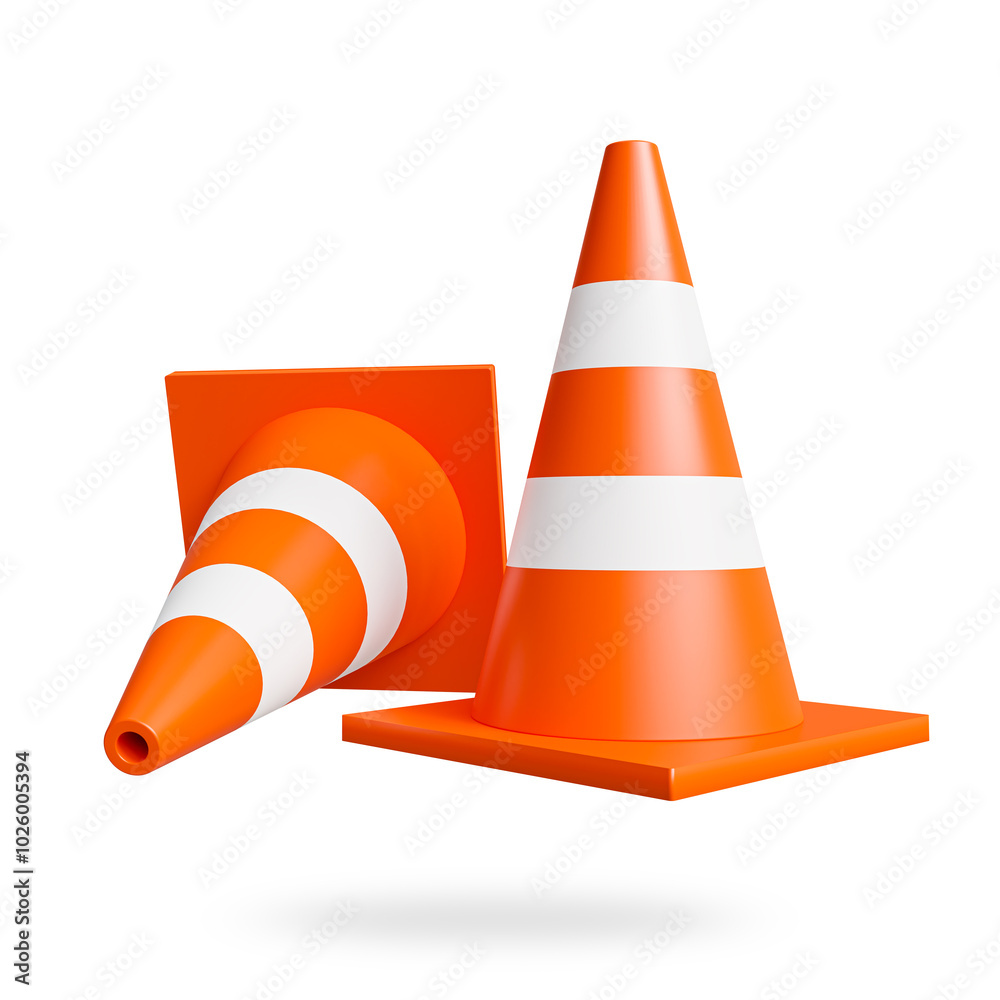 Traffic Cones, Safety Equipment, Orange and White Cones isolated on white Background, Symbolizing Road Safety and Construction for Creative Projectsม 3d render Traffic Cones, Safety Equipment, Orange and White Cones isolated on white Background, Symbolizing Road Safety and Construction for Creative Projectsม 3d render