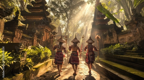 Travelers exploring heritage sites in traditional attire, deepening their connection to local culture. photo