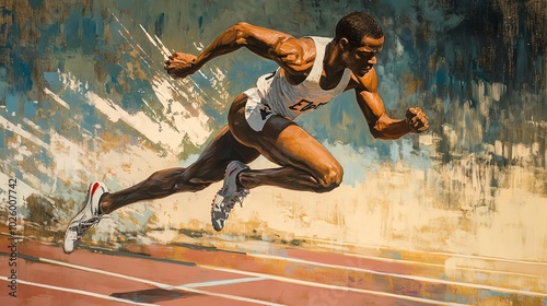 Athlete sprinting on track field, motion blur