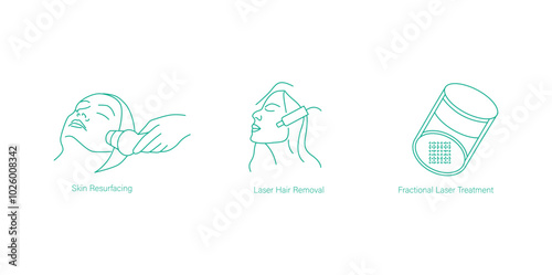 Skin Resurfacing, Laser Hair Removal, and Fractional Laser Treatment Icon Set for Advanced Skin Procedures