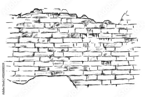 Brick wall. Grunge background. Vector illustration. Black and white