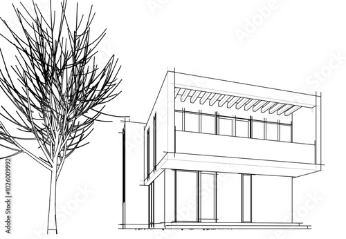 house building sketch architecture 3d illustration