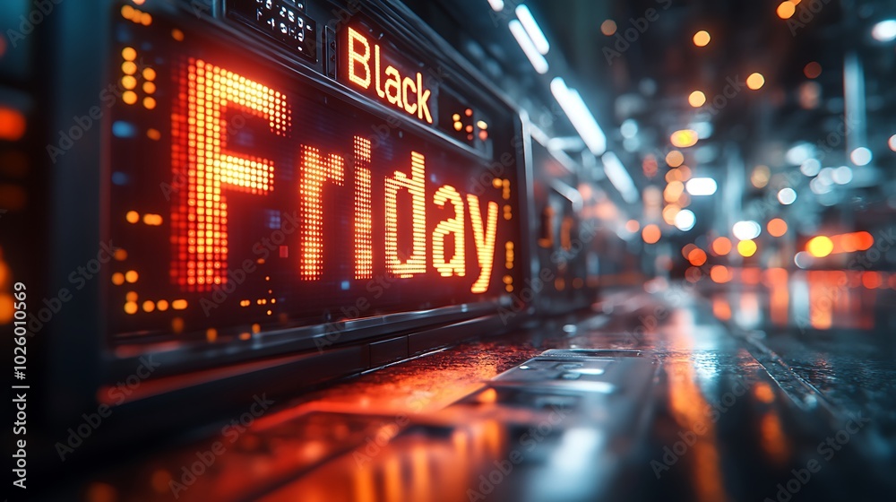 custom made wallpaper toronto digitalPerspective view of a digital countdown timer with "Black Friday" text, bold red and white glowing numbers, dark blurred background with faint reflections, soft light accents, minimalistic look,