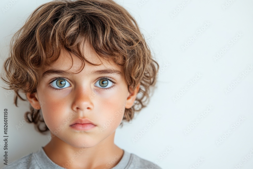 Close-up portrait of young boy with curly hair Close-up portrait of young boy with curly hair