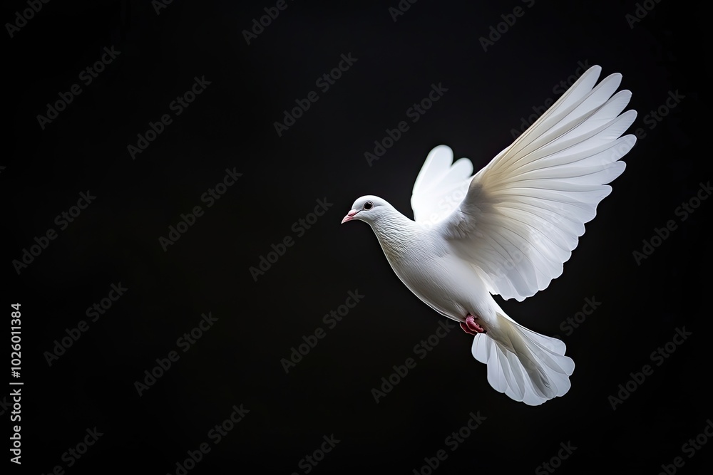 Obraz premium White dove flying on black background and Clipping path .freedom concept and international day of peace