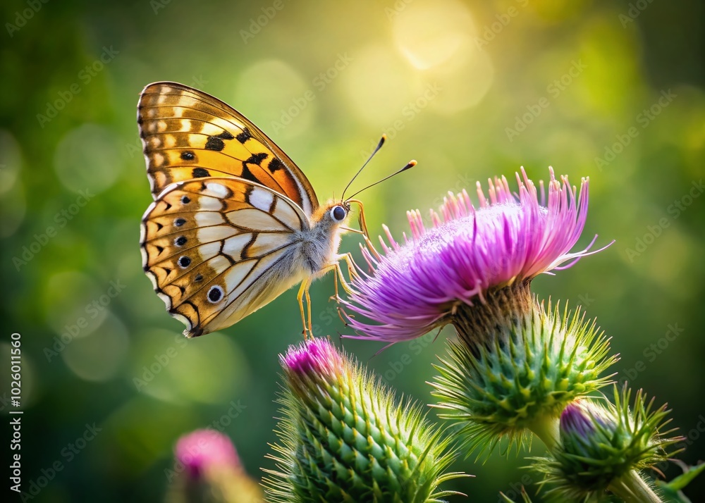 Stunning Long Exposure of Milk Thistle Butterfly in Nature's Tranquility Stunning Long Exposure of Milk Thistle Butterfly in Nature's Tranquility