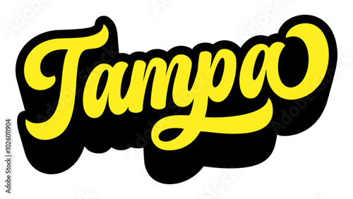 Tampa city name written in retro groovy three-dimensional script lettering