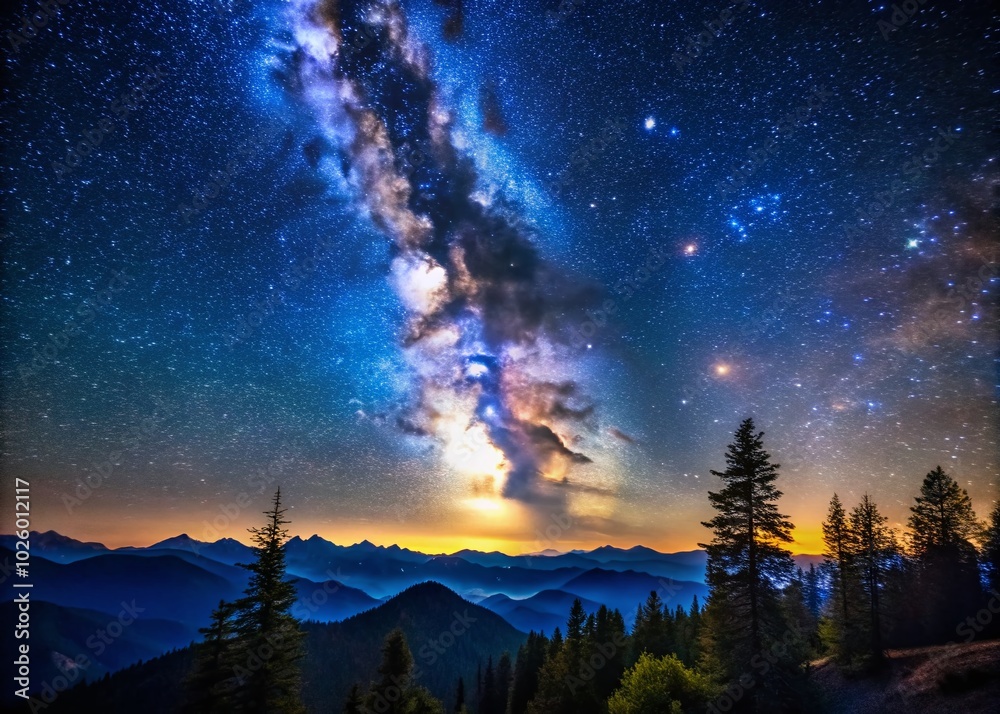 Fototapeta premium Stunning Low Light Photography of a Starry Night Sky Over a Serene Landscape