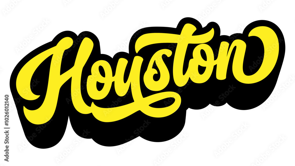 Houston city name written in retro groovy three-dimensional script lettering Houston city name written in retro groovy three-dimensional script lettering