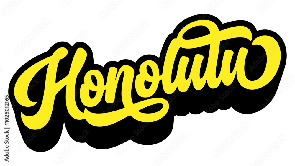Honolulu city name written in retro groovy three-dimensional script lettering Honolulu city name written in retro groovy three-dimensional script lettering