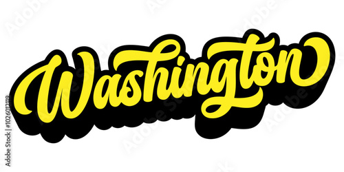 Washington state name written in retro groovy three-dimensional script lettering