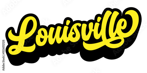 Louisville city name written in retro groovy three-dimensional script lettering