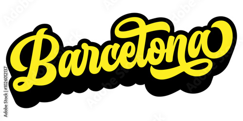 Barcelona city name written in retro groovy three-dimensional script lettering