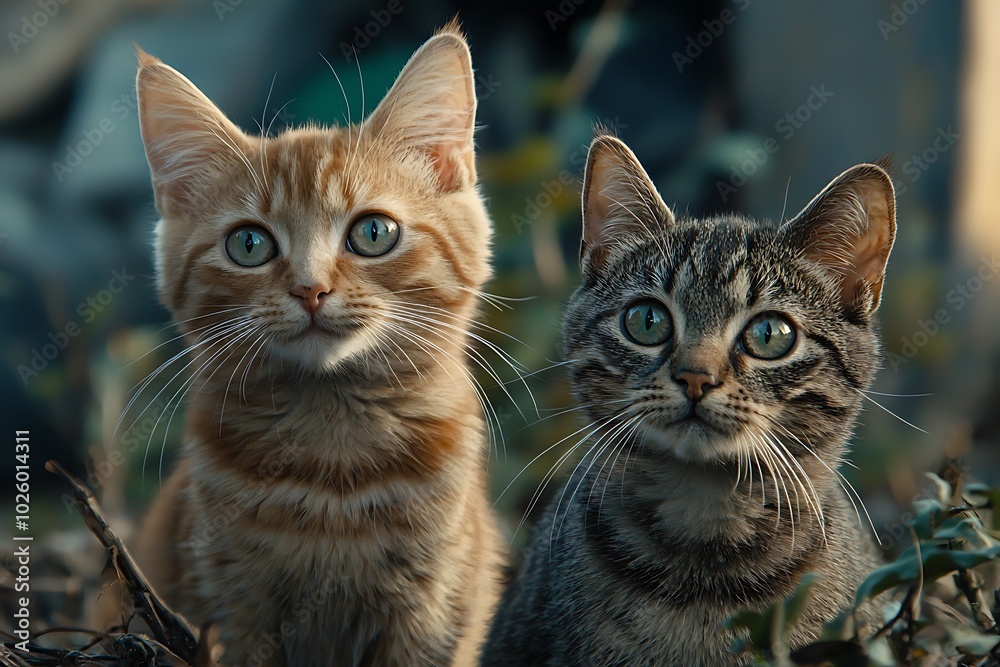 Two cute kittens with bright blue eyes looking at the camera. Two cute kittens with bright blue eyes looking at the camera.