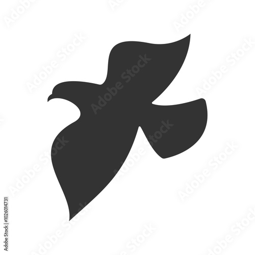 Flying bird in silhouette style vector illustration, flying bird flat icon vector in solid black color