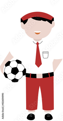 Elementary school student standing with a soccer ball Illustration