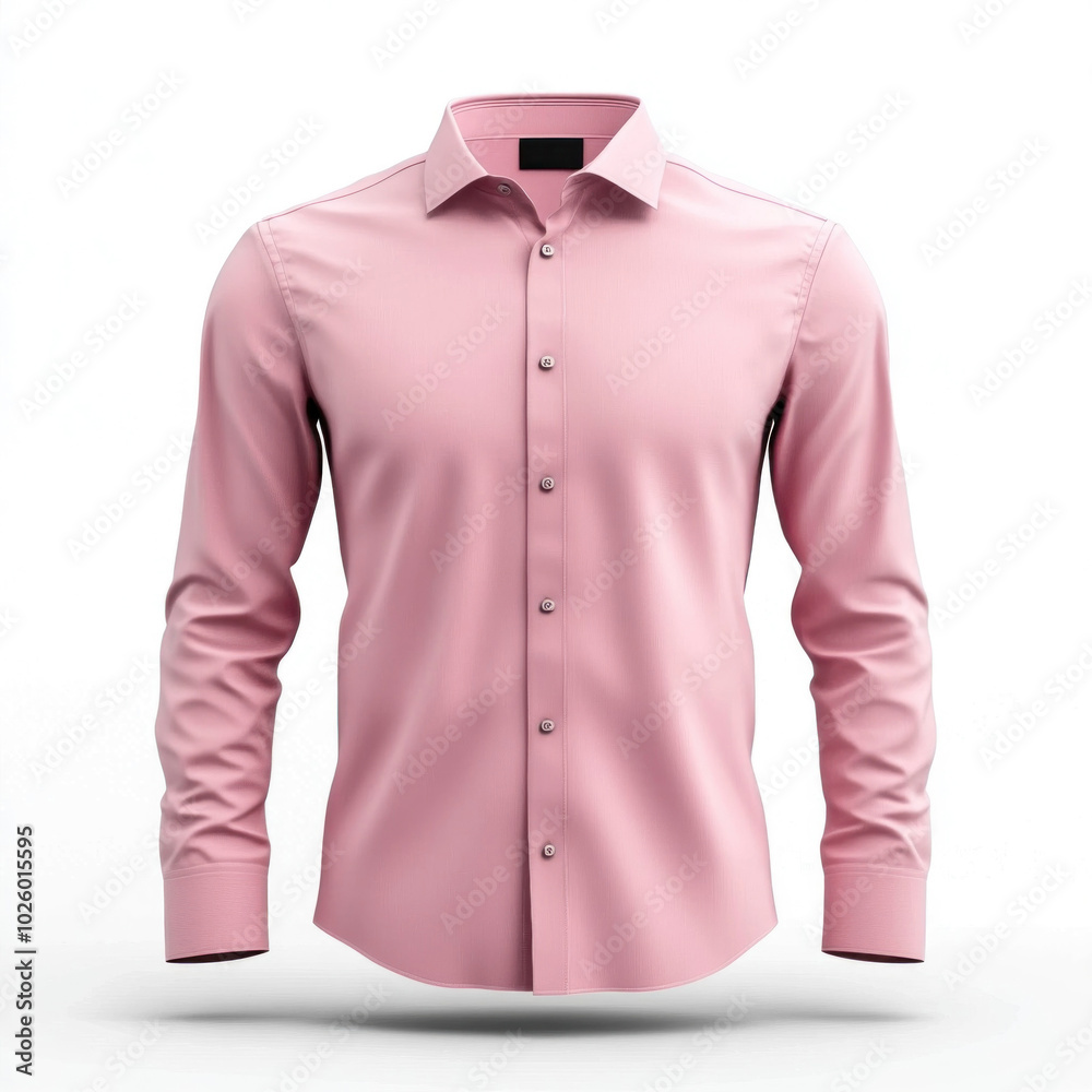 Pink shirt with black collar and cuffs, neatly folded on a white table, illuminated by soft daylight. Pink shirt with black collar and cuffs, neatly folded on a white table, illuminated by soft daylight.