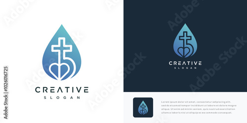 illustration of church cross water logo design. icon logo water with cross logo	