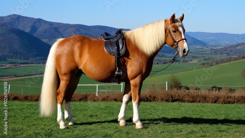 Stunning Haflinger horse in a natural pose, gazing to the left. Perfect for equestrian-themed projects, stock imagery, or nature-inspired artwork