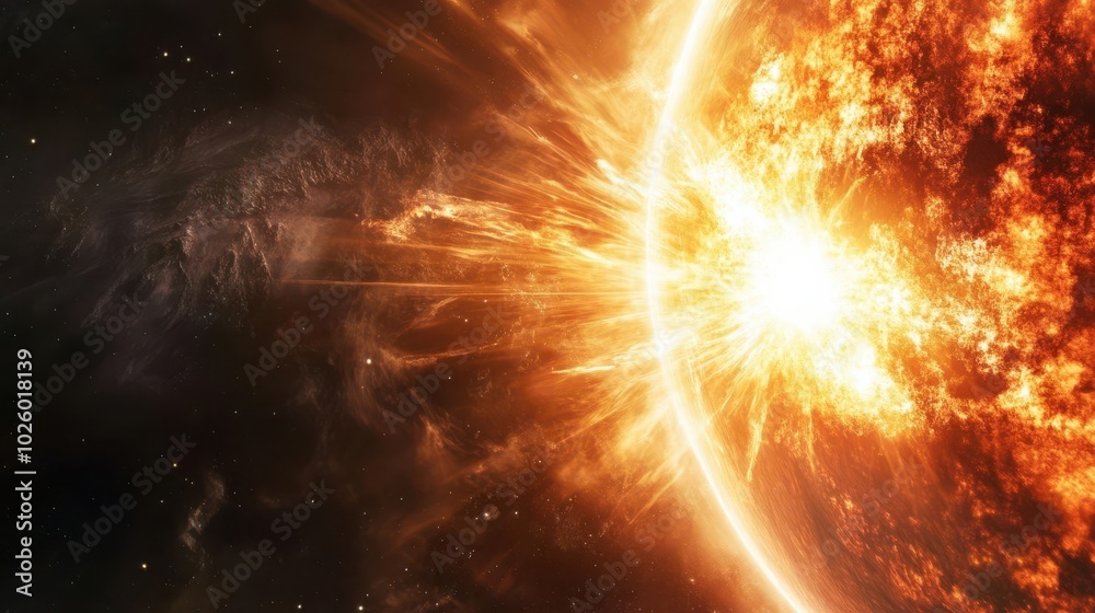 Solar flare over Earth s surface as viewed from space, a stunning celestial perspective Solar flare on Earth, celestial view, space Solar flare over Earth s surface as viewed from space, a stunning celestial perspective Solar flare on Earth, celestial view, space
