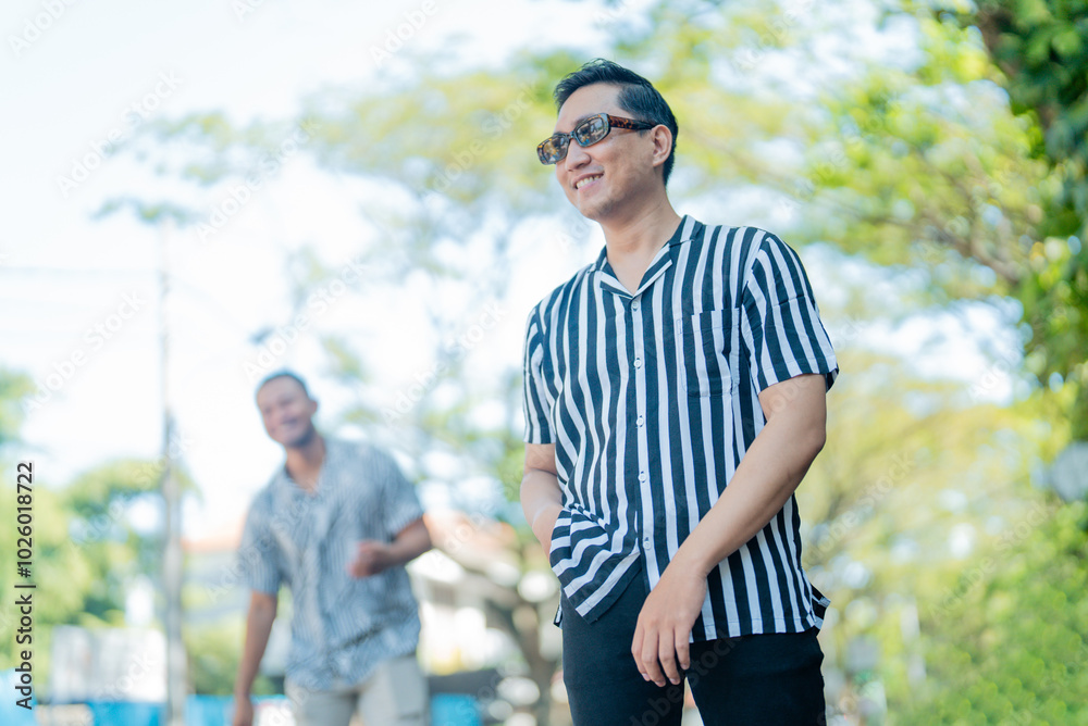 Two friends enjoying a fun day outdoors, beautifully showcasing their casual summer fashion style Two friends enjoying a fun day outdoors, beautifully showcasing their casual summer fashion style