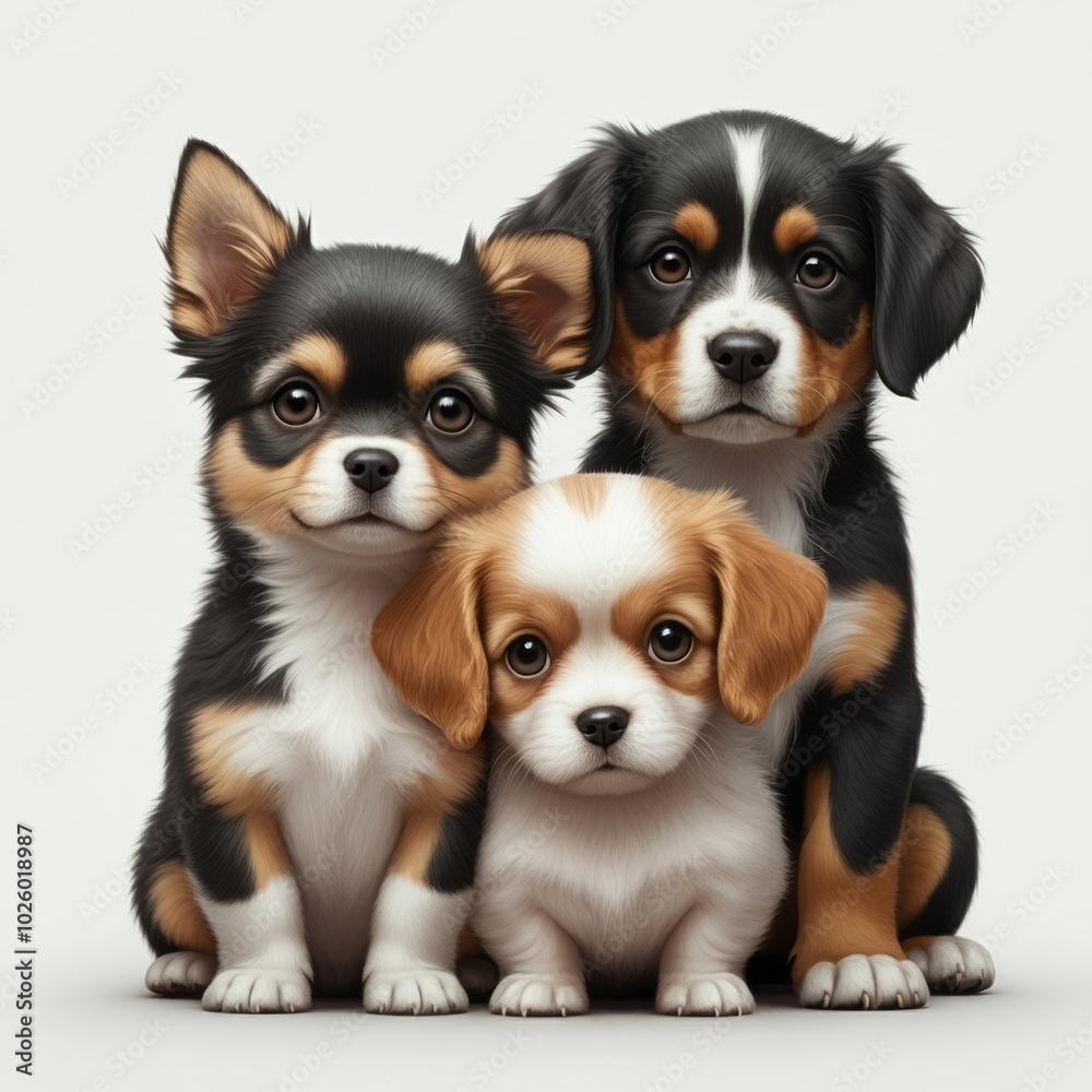 Obraz premium Friendly alert Pets together side by side in a row looking at the camera, isolated on white