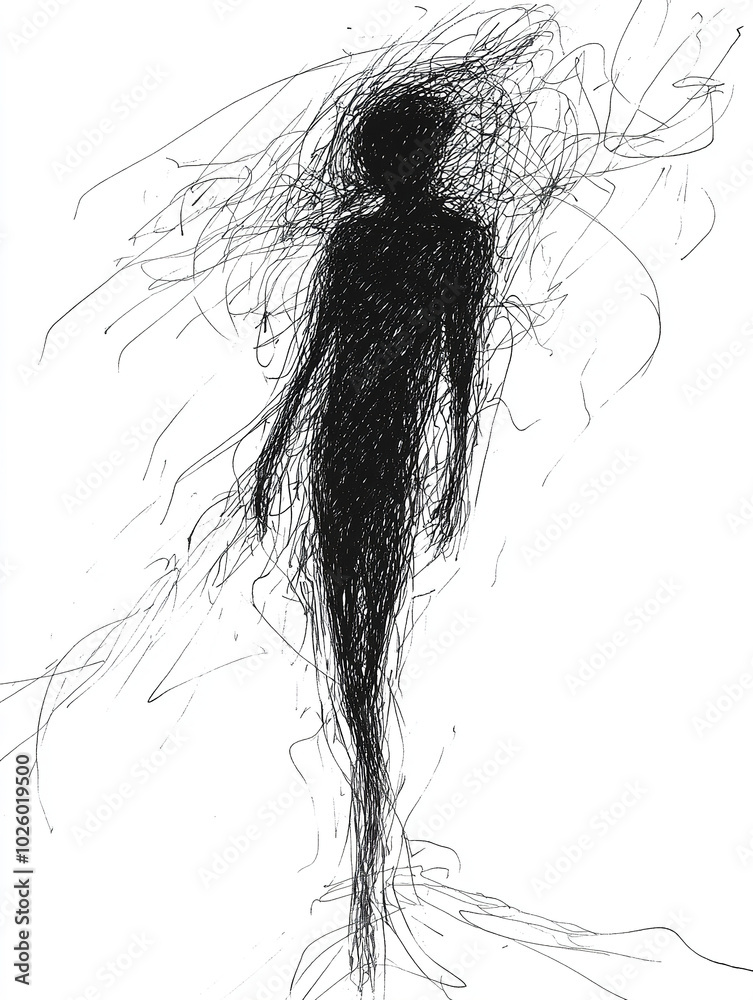 A rough, black ballpoint pen sketch with minimal detail, depicting a figure concentrating intensely, projecting a faint phantom image in front of them A rough, black ballpoint pen sketch with minimal detail, depicting a figure concentrating intensely, projecting a faint phantom image in front of them