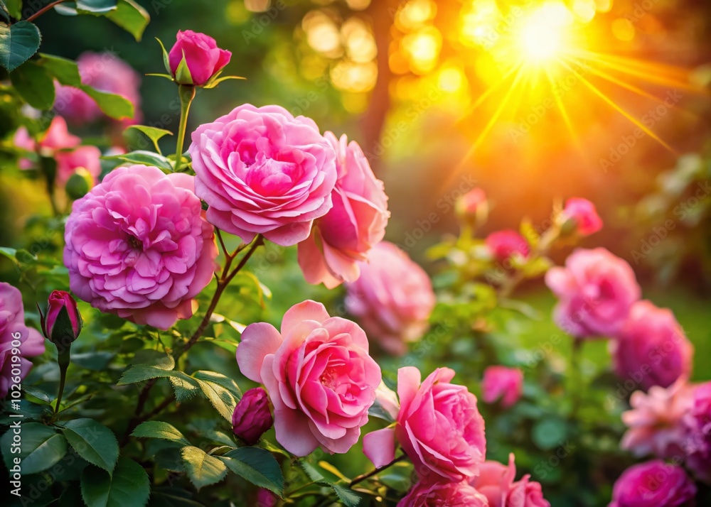 Summer Bliss: Pink Roses in Full Bloom Among Lush Greenery for Nature Photography Summer Bliss: Pink Roses in Full Bloom Among Lush Greenery for Nature Photography
