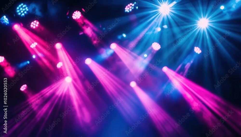 Fototapeta premium Blue and pink stage lights on dark background