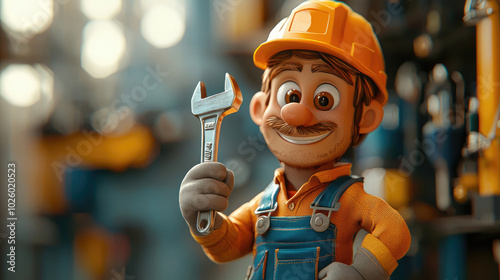 A cartoon worker with a wrench in his hand