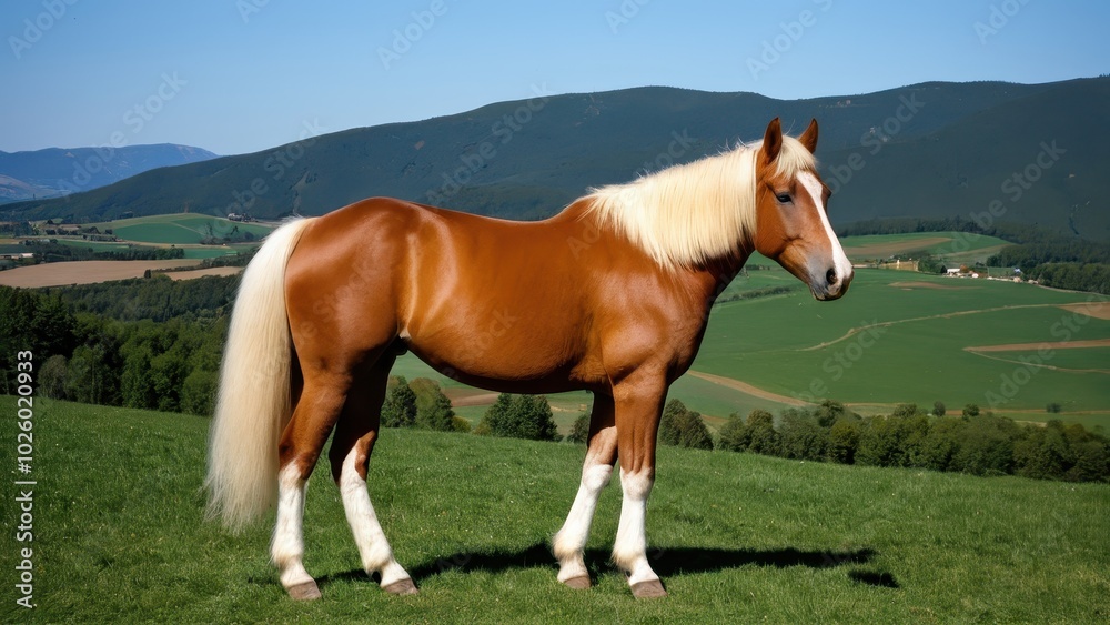 Obraz premium Stunning Haflinger horse in a natural pose, gazing to the left. Perfect for equestrian-themed projects, stock imagery, or nature-inspired artwork