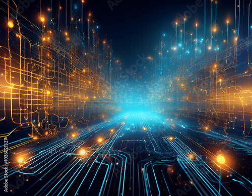 Dynamic digital background illustrating neural networks and artificial intelligence technology processes