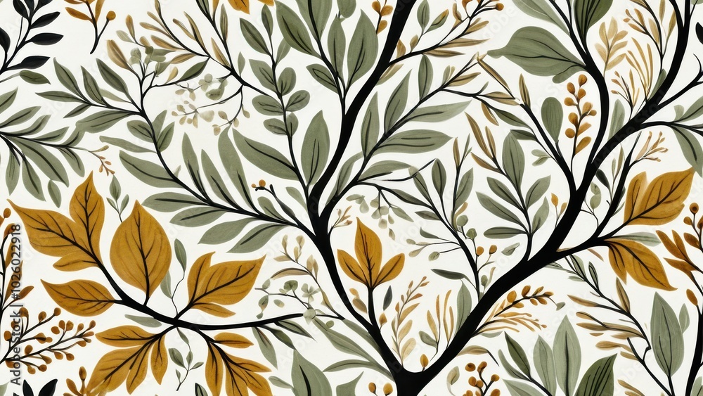 Pattern of autumn leaves in green, orange, and brown tones, perfect for seasonal designs, fabric, stationery, and nature-themed artwork Pattern of autumn leaves in green, orange, and brown tones, perfect for seasonal designs, fabric, stationery, and nature-themed artwork