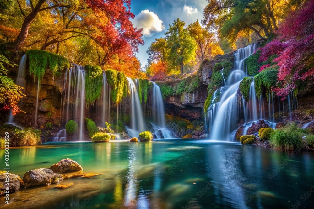 Obraz premium Surreal Natural Falls in Oklahoma: Enchanting Waterfalls and Lush Landscapes