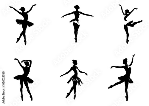 Ballerina performing dance in silhouette on white background