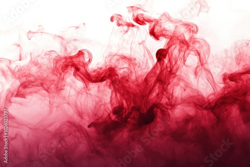 Abstract ruby mist floating on a clear flat surface. Red smoke patterns superimposed individually against a vibrant backdrop