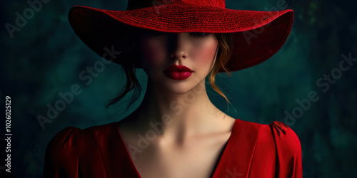 Wallpaper Mural A woman wearing a red hat and red dress Torontodigital.ca