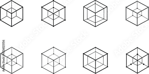 Cube Variations: Geometric Shapes with Line and Dot