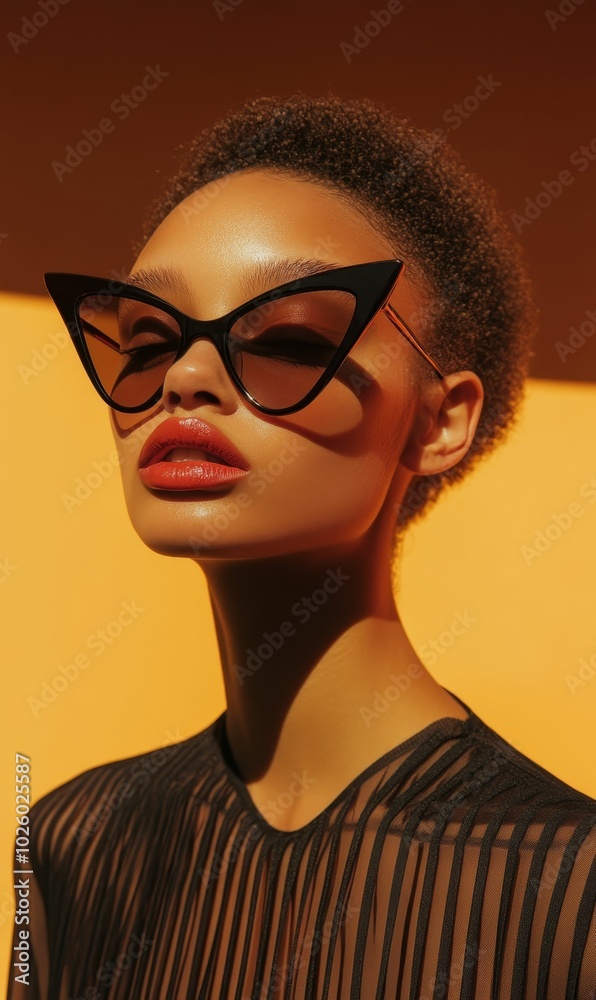 A woman in sunglasses with red lipstick. A woman in sunglasses with red lipstick.