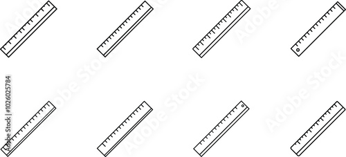 Set of Eight Line Art Rulers for Measuring