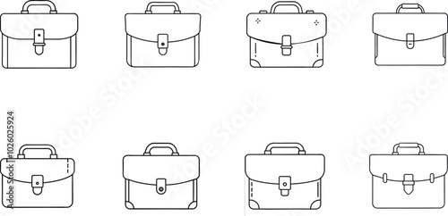 Black and White Briefcase Outline Icons Set