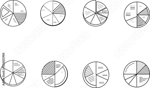 Eight Hand-Drawn Pie Charts for Data Visualization