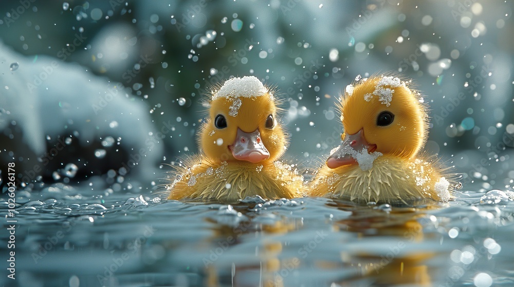 Adorable Ducklings Playing in the Snow Adorable Ducklings Playing in the Snow
