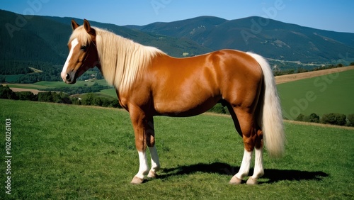 Beautiful Haflinger horse looking towards the left, showcasing its strong, elegant build. Ideal for equestrian photography, breed identification, or horse-related digital designs