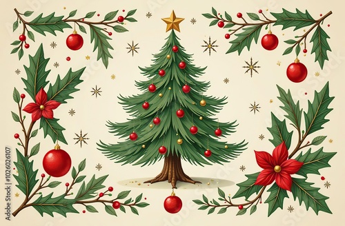 Christmas decorative illustrations in vintage style