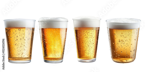 Assorted Beer Glasses with Foam and Bubbles transparent background
