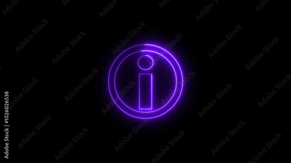 glowing neon information sign animation icon help desk sign symbol animated on black background. glowing neon information sign animation icon help desk sign symbol animated on black background.
