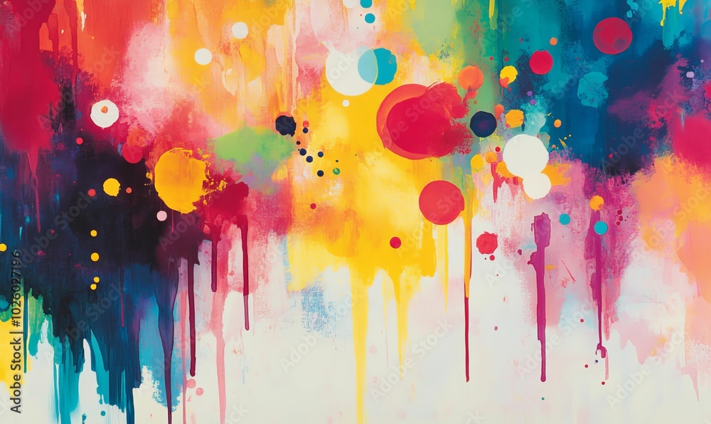 Fototapeta premium Abstract painting with colorful drips and splatters.