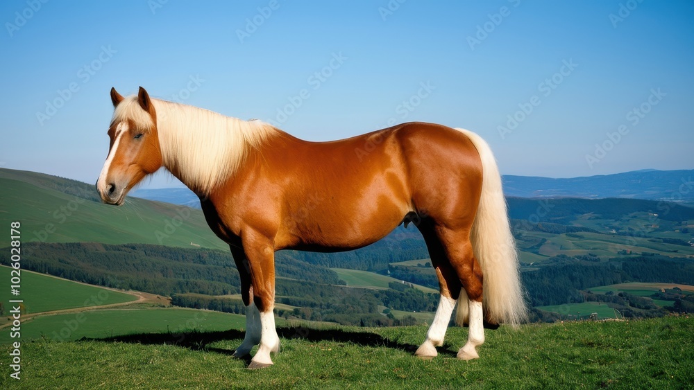 Beautiful Haflinger horse looking towards the left, showcasing its strong, elegant build. Ideal for equestrian photography, breed identification, or horse-related digital designs Beautiful Haflinger horse looking towards the left, showcasing its strong, elegant build. Ideal for equestrian photography, breed identification, or horse-related digital designs