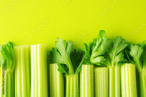 Celery stalks on a light green background photo